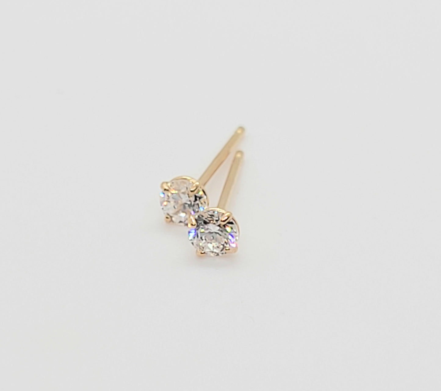 Solid 14K Gold 3 mm Cubic Zirconia Studs - 1 Pair with Backings