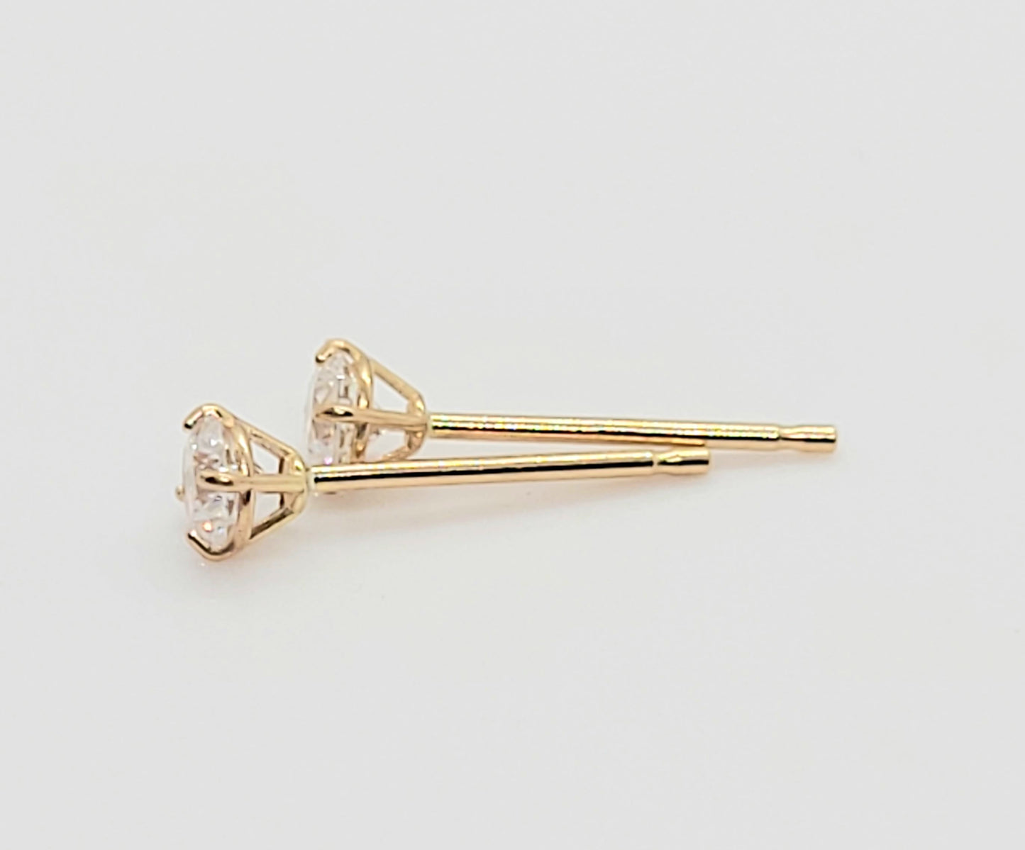 Solid 14K Gold 3 mm Cubic Zirconia Studs - 1 Pair with Backings