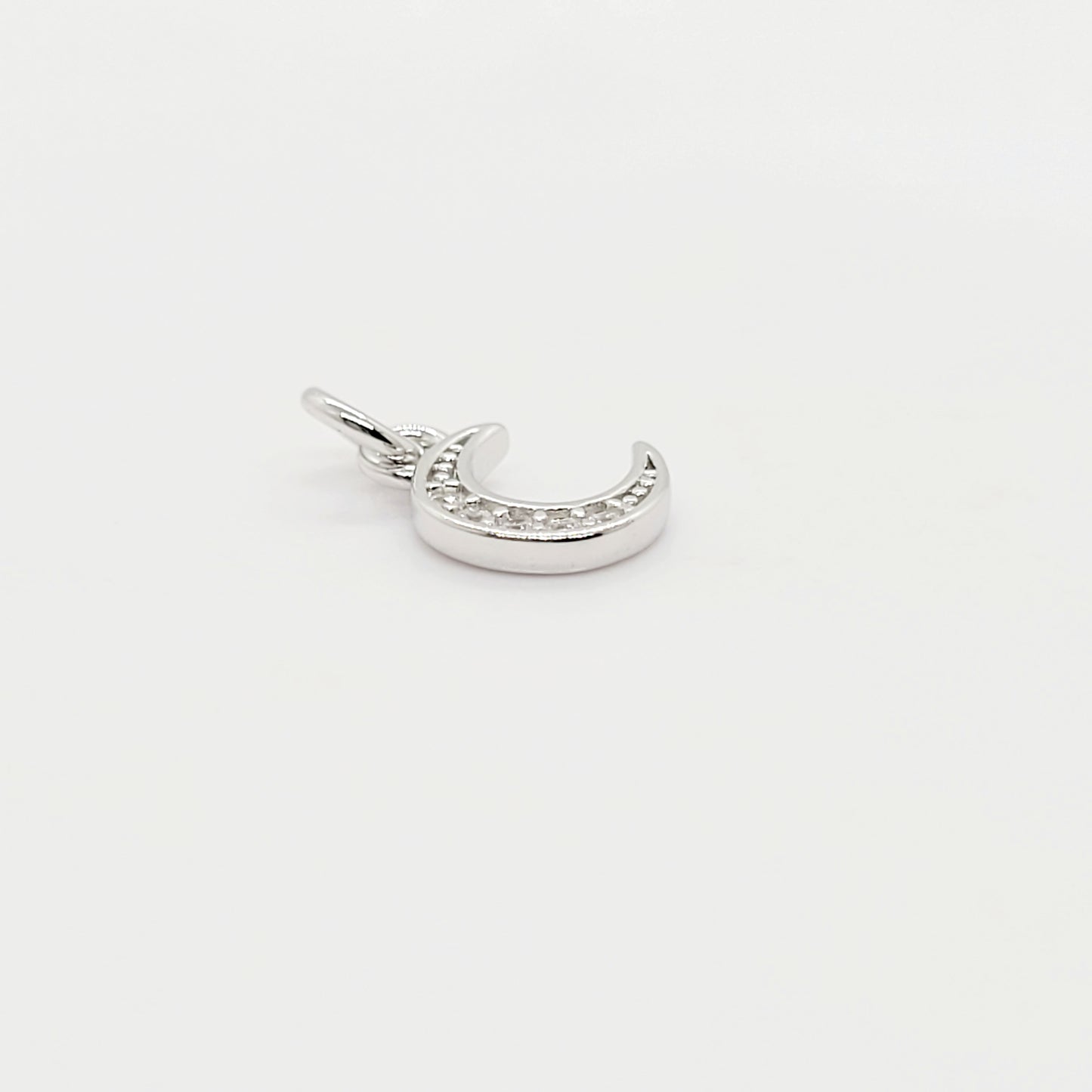 .925 Sterling Silver MICRO Moon Charm with Cubic Zirconia
