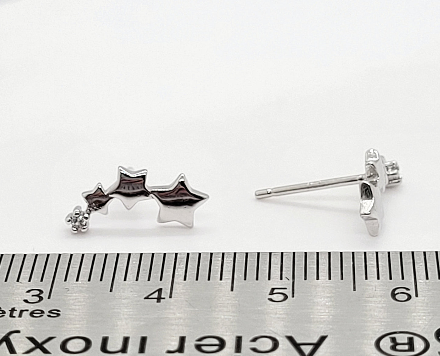 .925 Sterling Silver 3 Star with CZ Stud Earrings