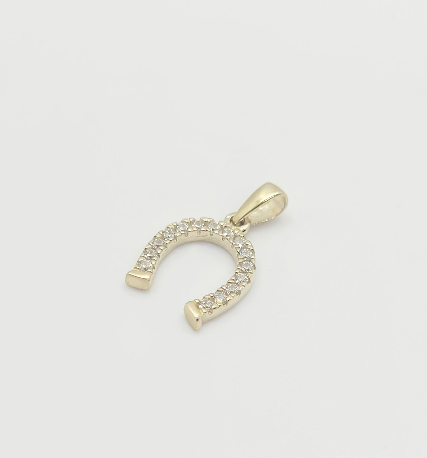 Solid 10K Gold Horseshoe Pendant with Cubic Zirconia