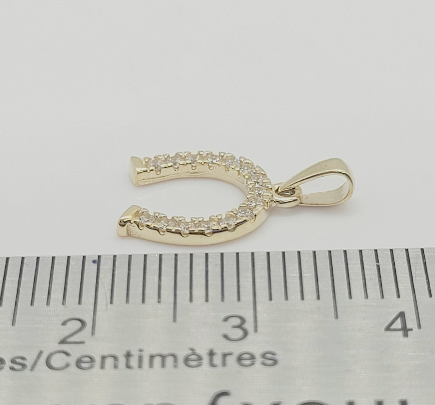 Solid 10K Gold Horseshoe Pendant with Cubic Zirconia