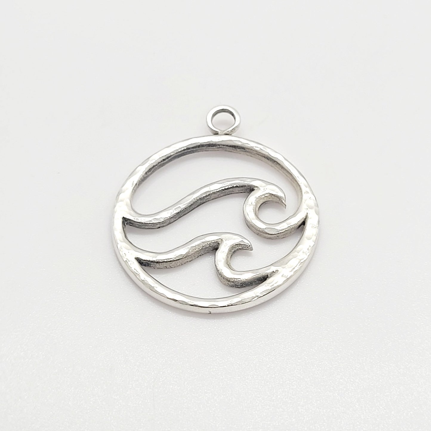 .925 Sterling Silver Waves Hammered Pendant