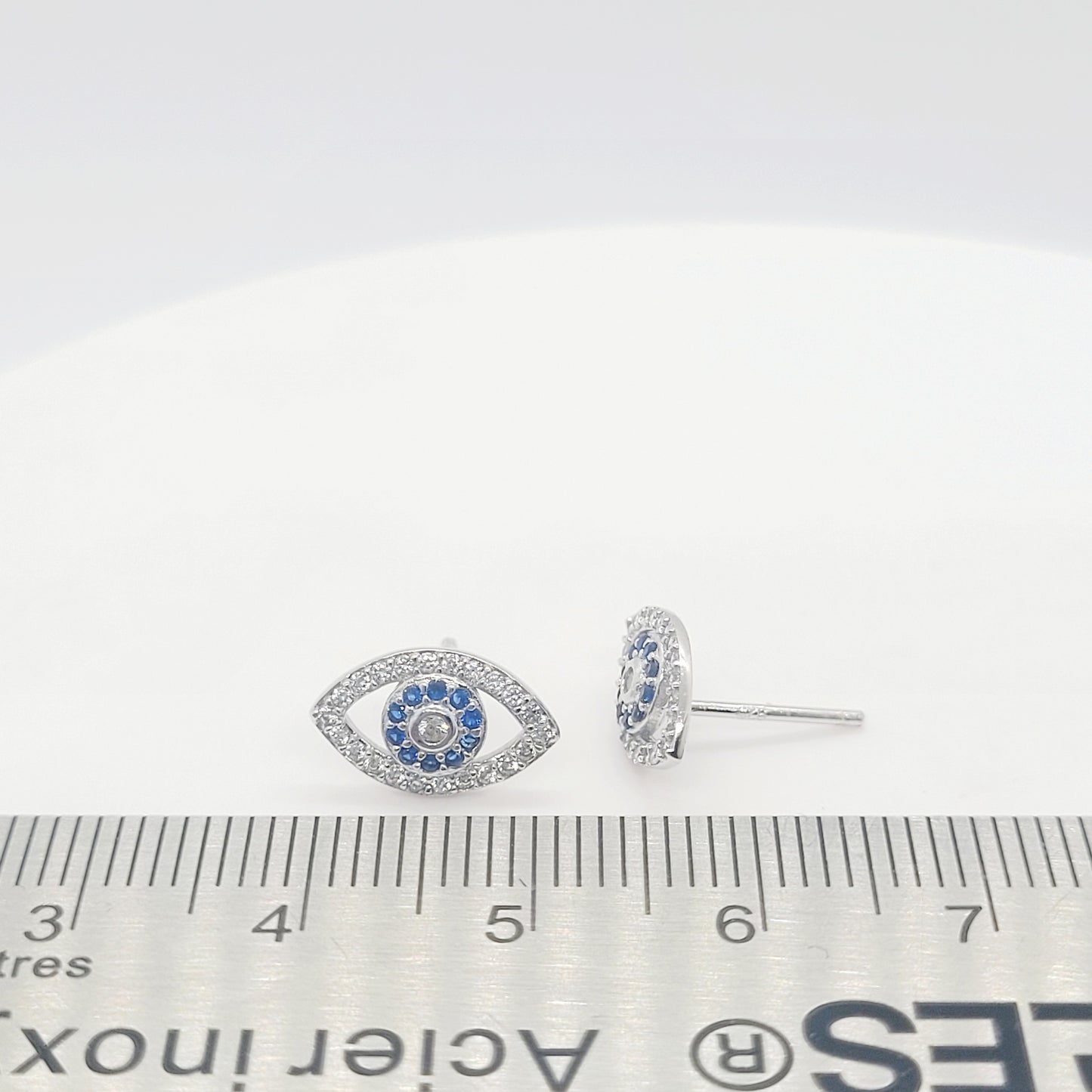 .925 Sterling Silver Evil Eye Stud Earrings with CZ