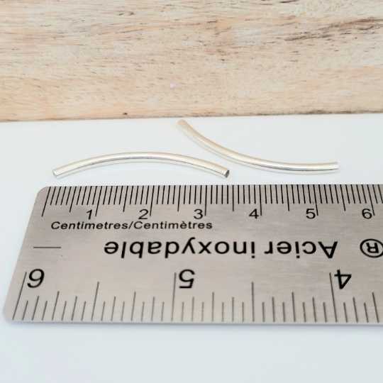 35 mm .925 Sterling Silver Curved Tube / 2 Pieces