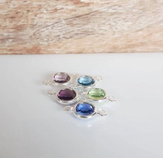 Silver Crystal Birthstone CONNECTOR Charm
