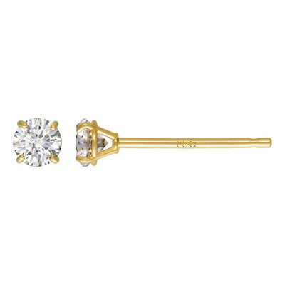 Solid 14K Gold 3 mm Cubic Zirconia Studs - 1 Pair with Backings