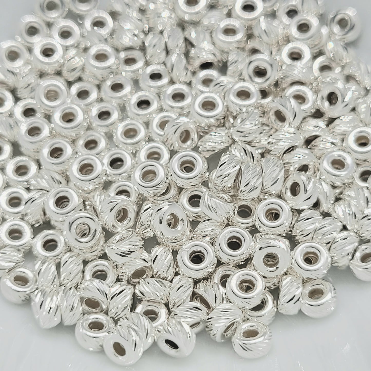 .925 Sterling Silver 4.2  mm Multi Cut Rondelle Spacer Bead - 10 Pieces