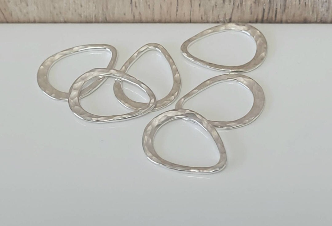 .925 Sterling Silver Hammered Teardrop Connector - 2 Pieces