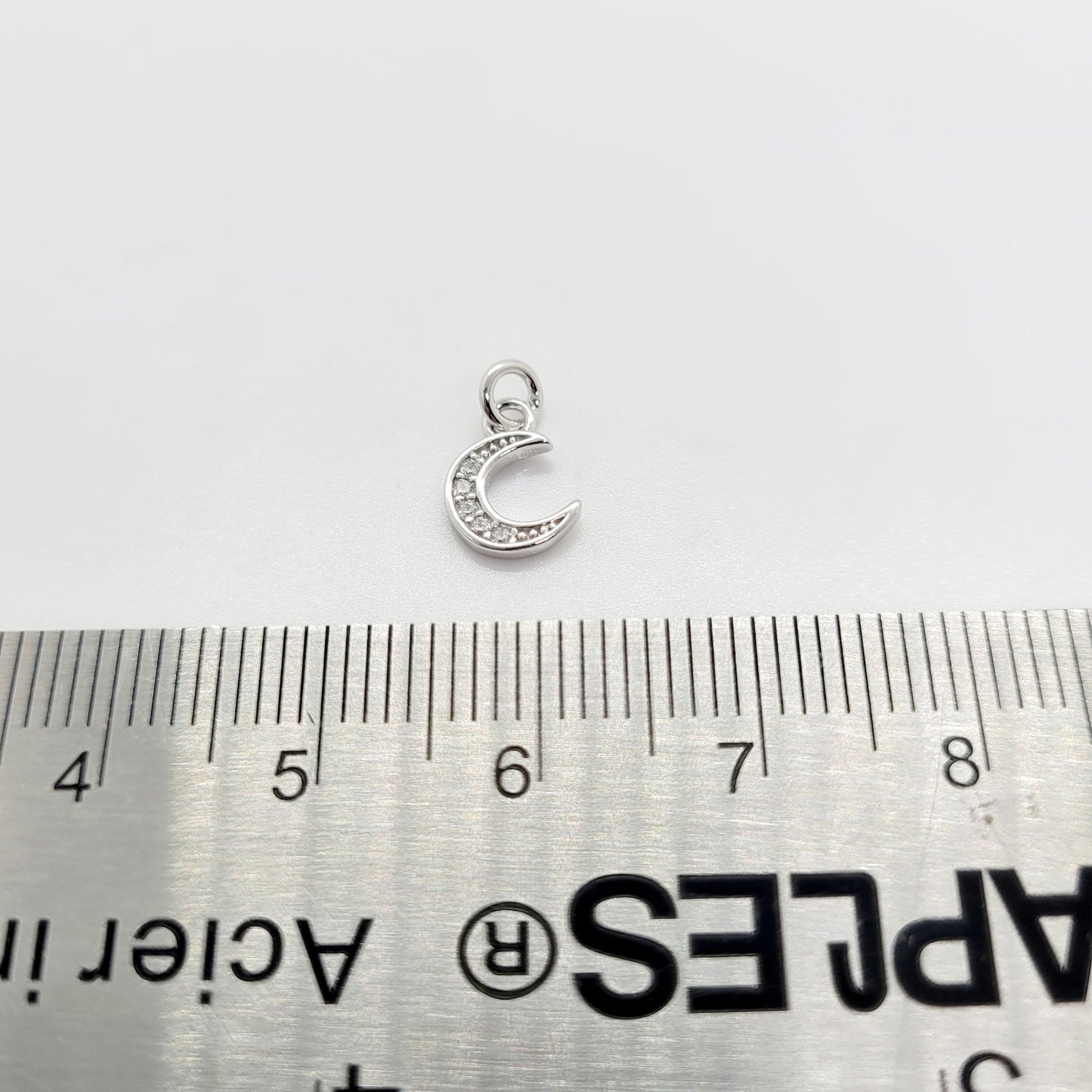 .925 Sterling Silver MICRO Moon Charm with Cubic Zirconia
