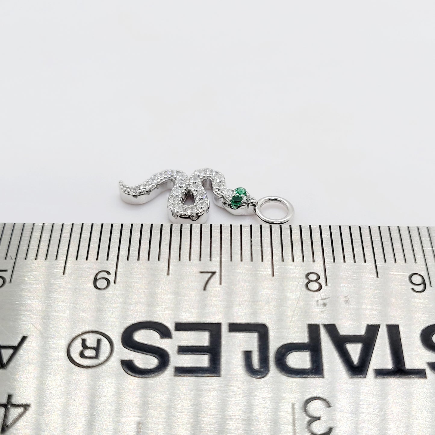 .925 Sterling Silver Snake Charm with Cubic Zirconia