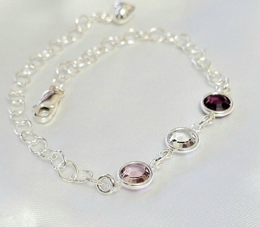 Silver Crystal Birthstone CONNECTOR Charm