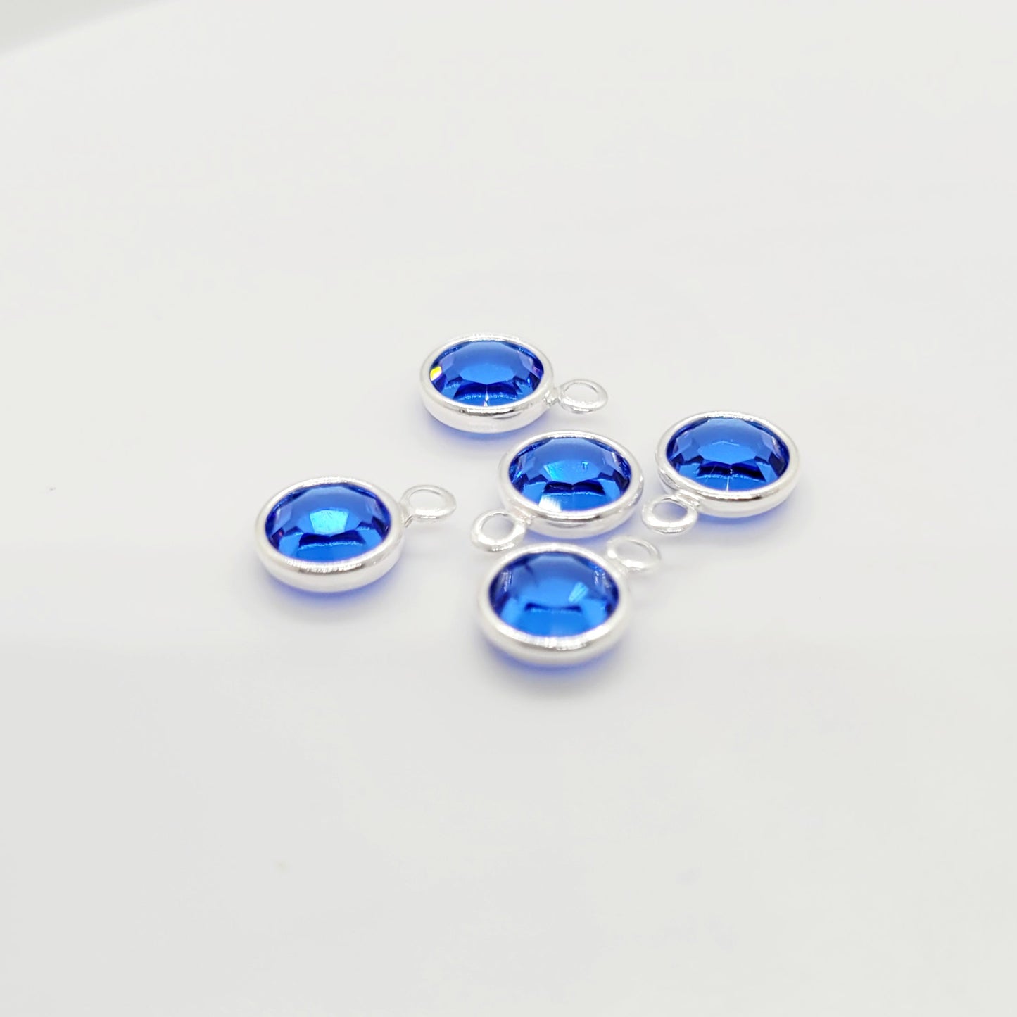 20 Pieces - OVERSTOCK 6 mm Sapphire - Silver Plated Crystal Birthstone Charm $0.90 ea