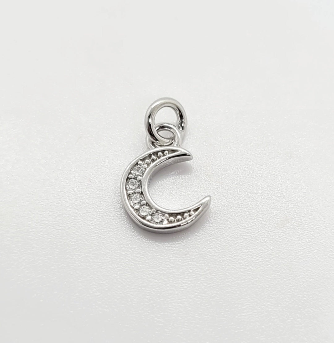 .925 Sterling Silver MICRO Moon Charm with Cubic Zirconia