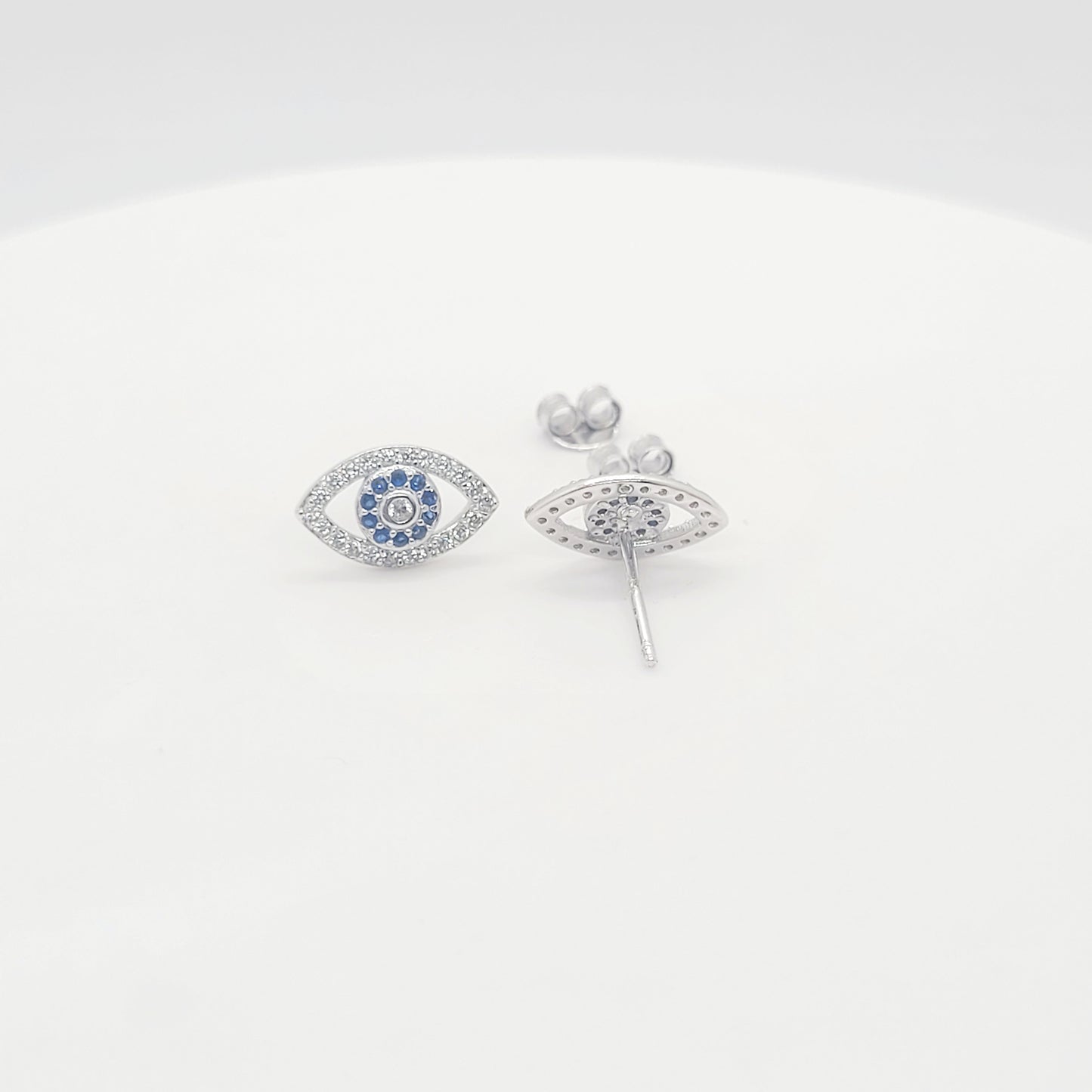 .925 Sterling Silver Evil Eye Stud Earrings with CZ