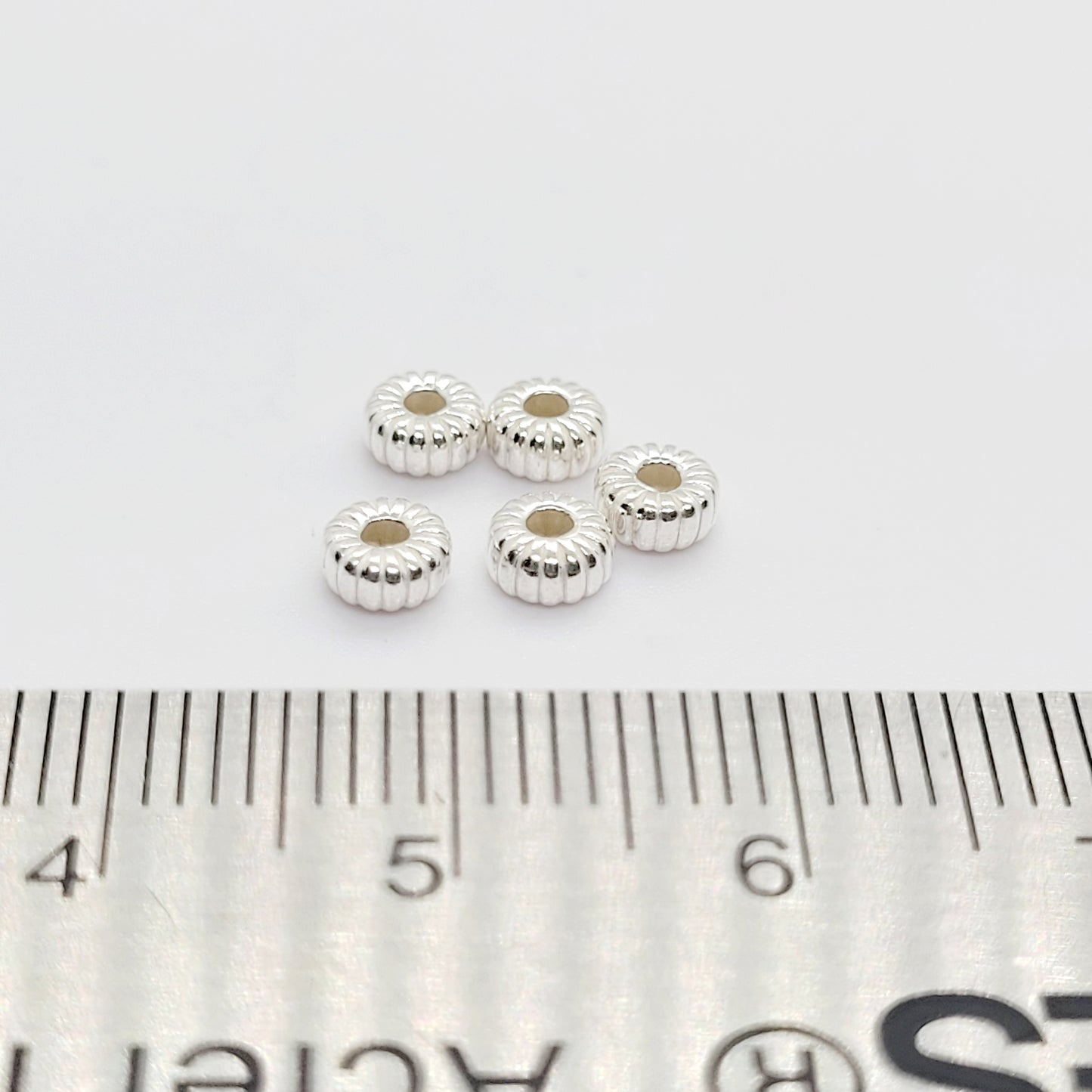 4 mm .925 Sterling Silver Corrugated Rondelle