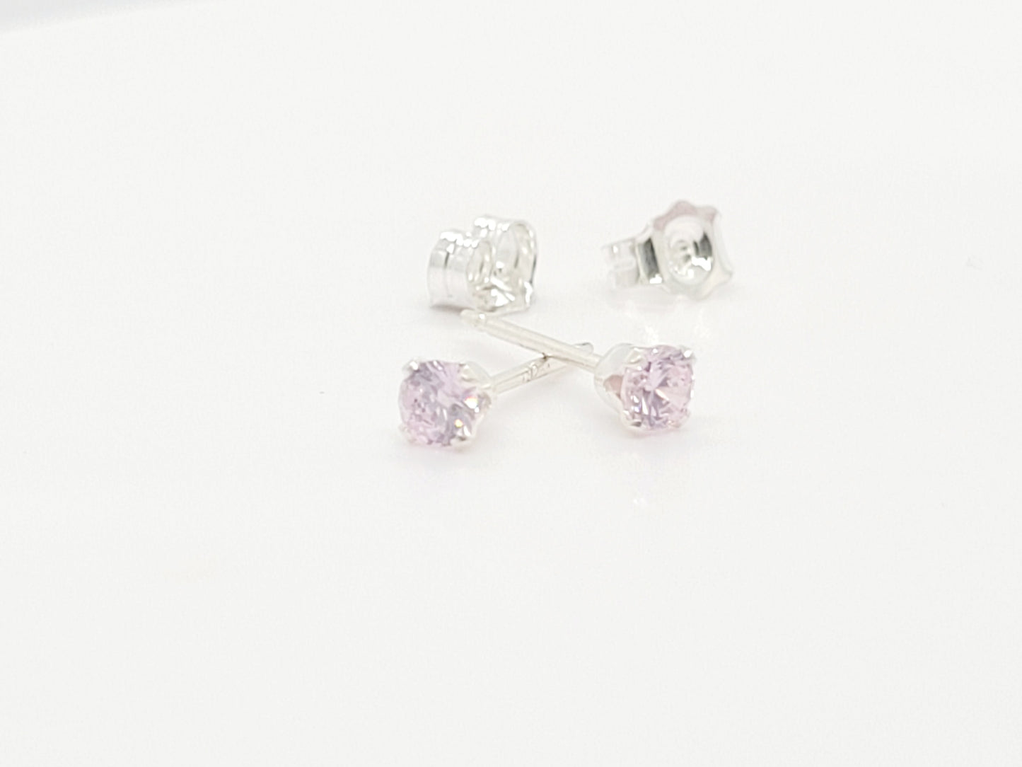 .925 Sterling Silver 3 mm CZ Stud Earring (Light Pink)