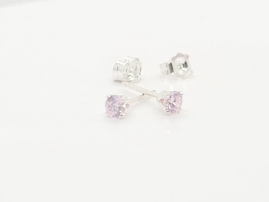 .925 Sterling Silver 3 mm CZ Stud Earring (Light Pink)