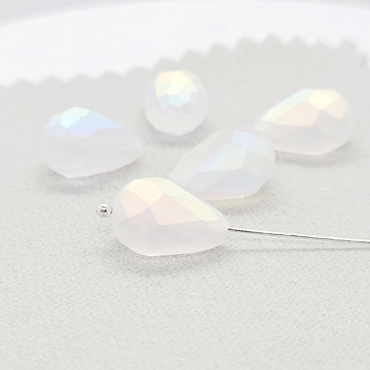 Preciosa Czech Frosted Pear Crystal AB 12 x 8 mm