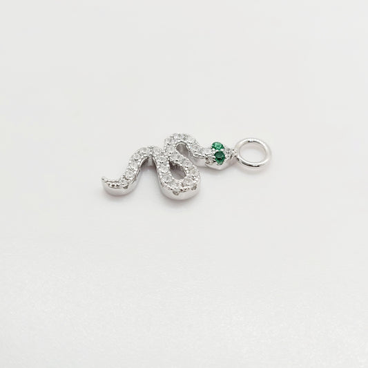 .925 Sterling Silver Snake Charm with Cubic Zirconia