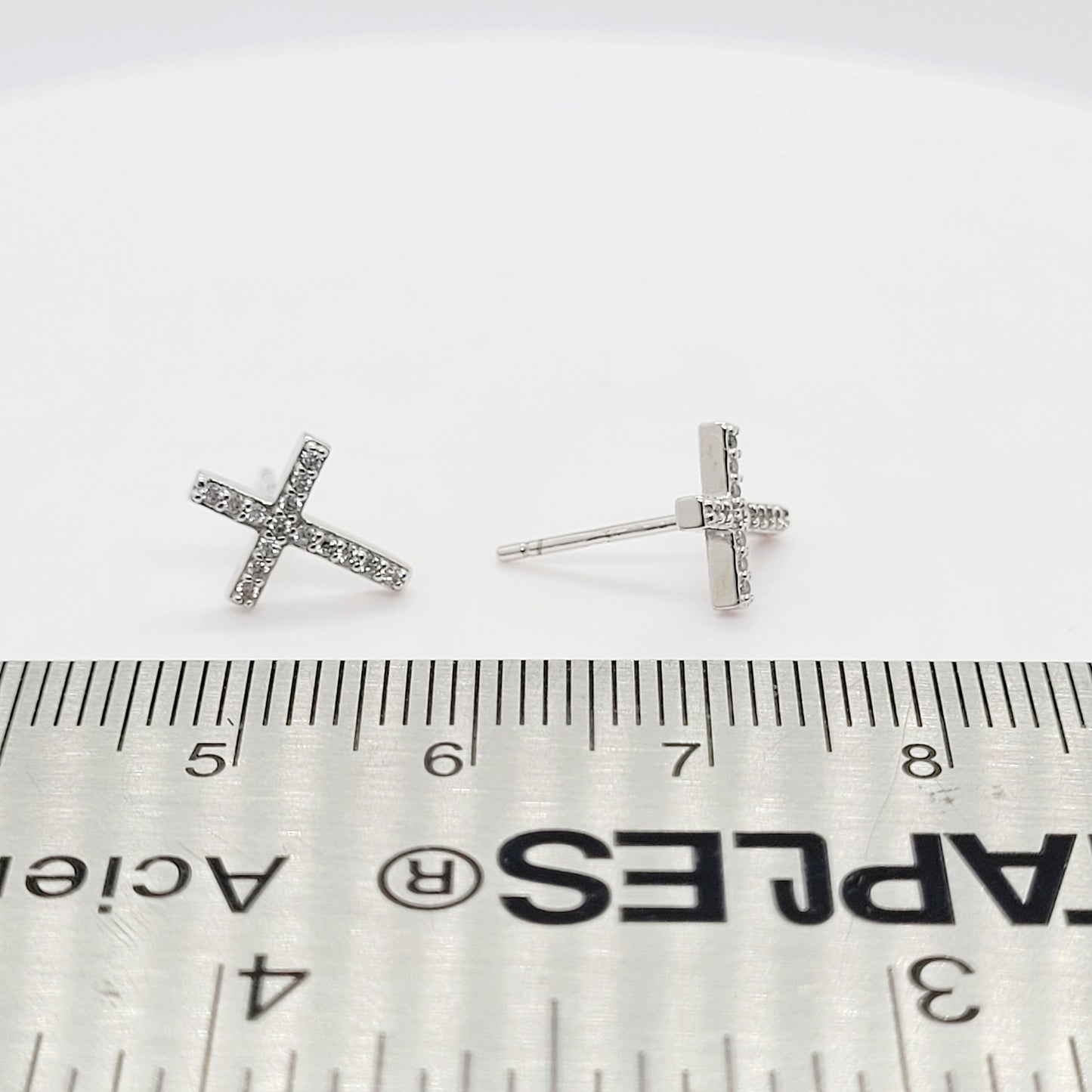 .925 Sterling Silver Cross Stud Earrings with CZ