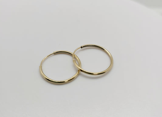 Solid 14K Gold 15 mm Endless Hoops