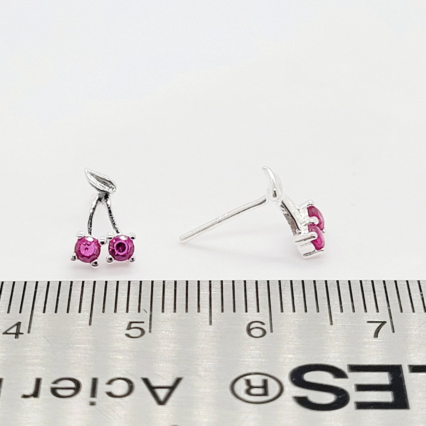 .925 Sterling Silver 2 Cherry Stud Earrings with CZ