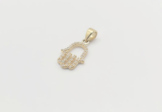 Solid 10K Gold Hand Pendant with Cubic Zirconia