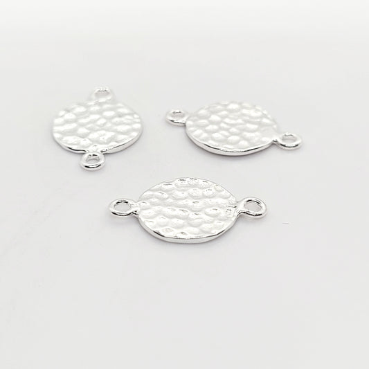 .925 Sterling Silver Hammered  Round Connector