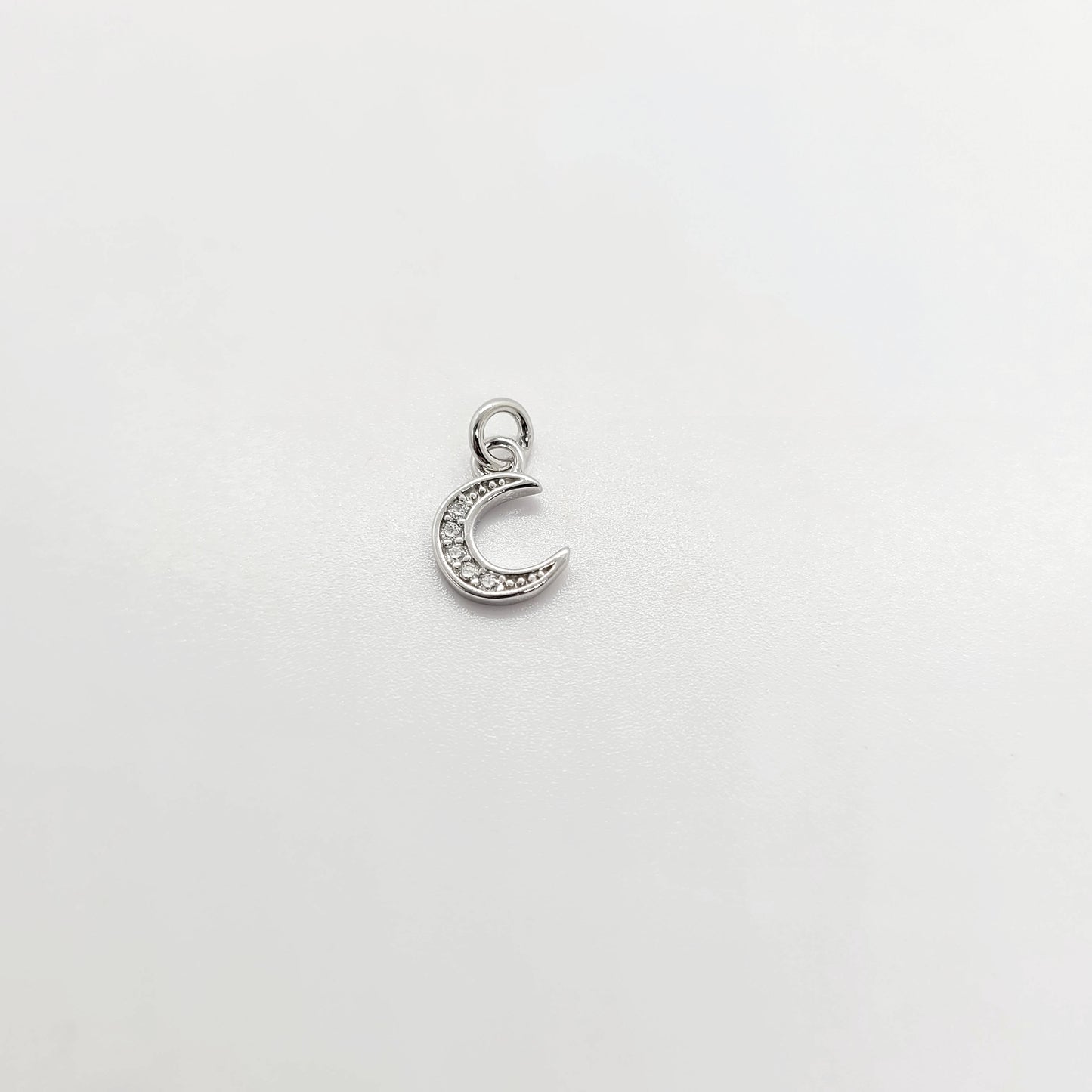 .925 Sterling Silver MICRO Moon Charm with Cubic Zirconia