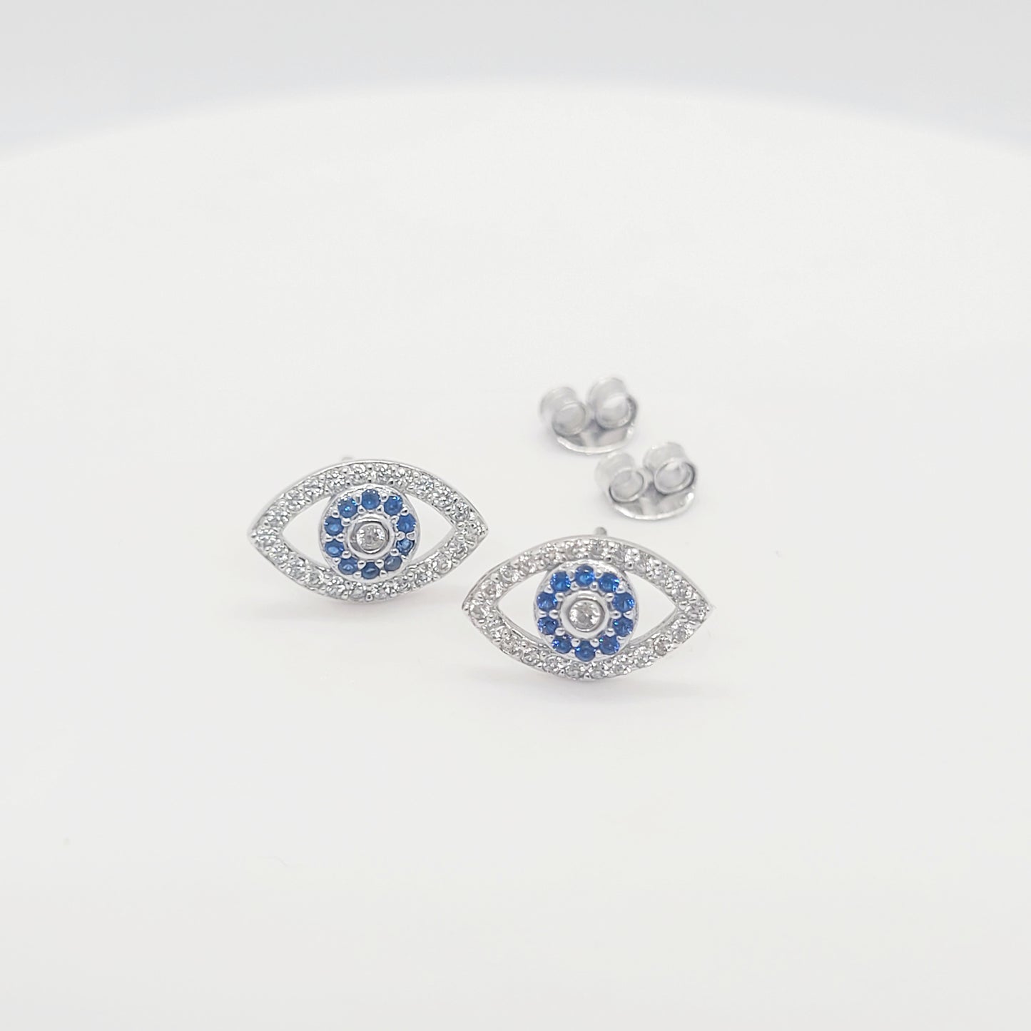 .925 Sterling Silver Evil Eye Stud Earrings with CZ