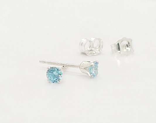 .925 Sterling Silver 3 mm CZ Stud Earring (Aquamarine)