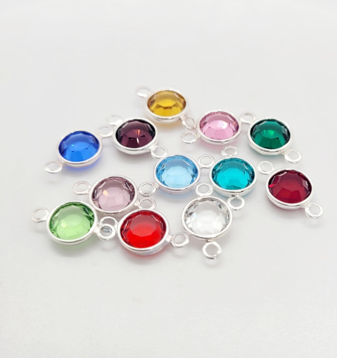 Silver Crystal Birthstone CONNECTOR Charm