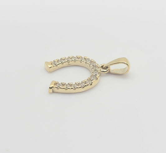 Solid 10K Gold Horseshoe Pendant with Cubic Zirconia