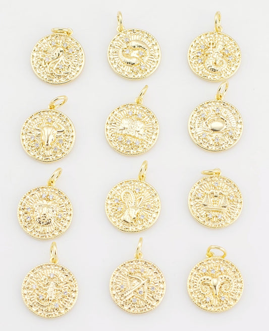 Zodiac Pendant 14 mm - Gold PLATED