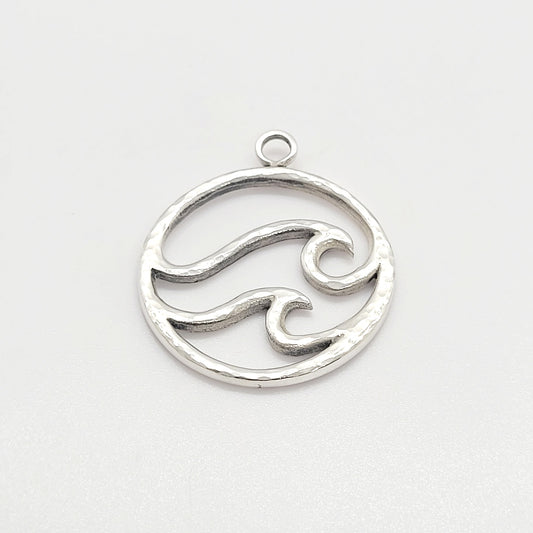 .925 Sterling Silver Waves Hammered Pendant