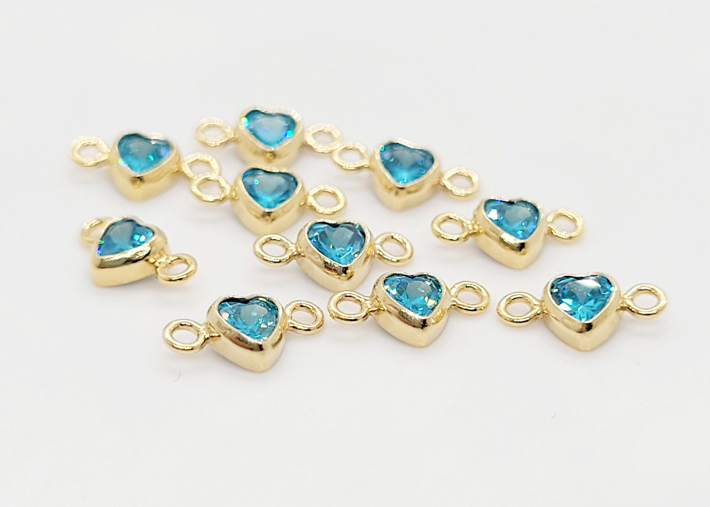 3 mm AAA Cubic Zirconia 14K Gold Filled Micro Heart Birthstone Connector - 12 Colors