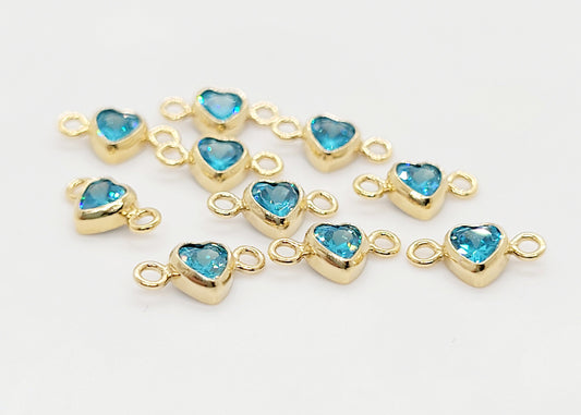 3 mm AAA Cubic Zirconia 14K Gold Filled Micro Heart Birthstone Connector - 12 Colors