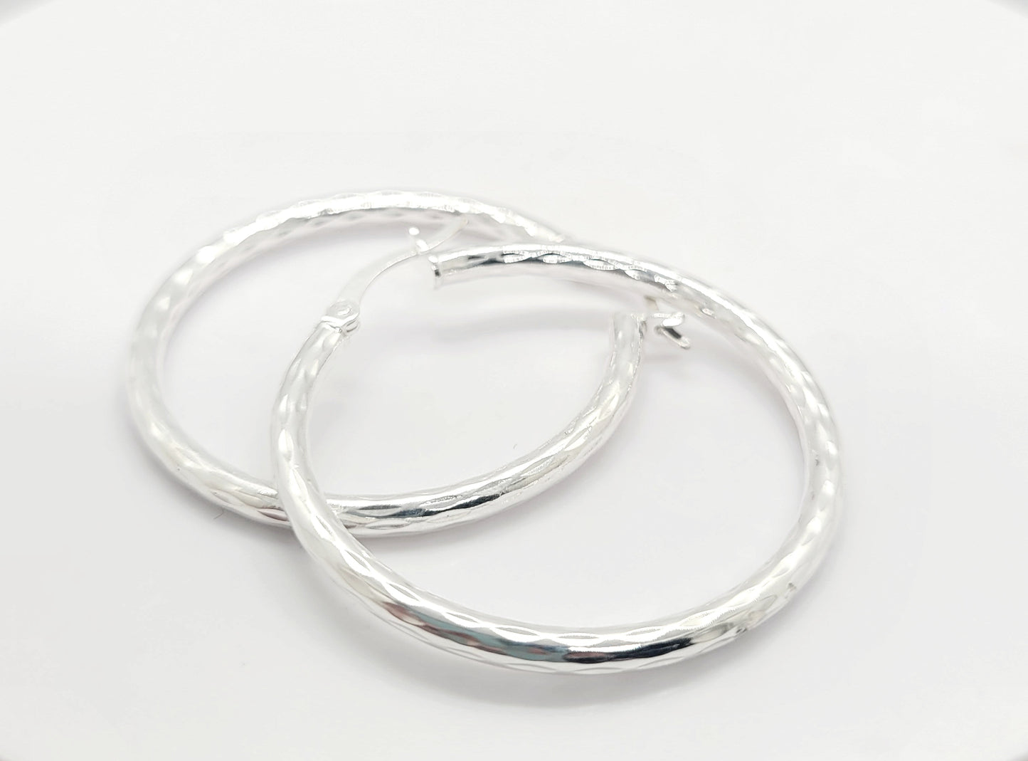 35 mm .925 Sterling Silver Diamond Cut Hoops