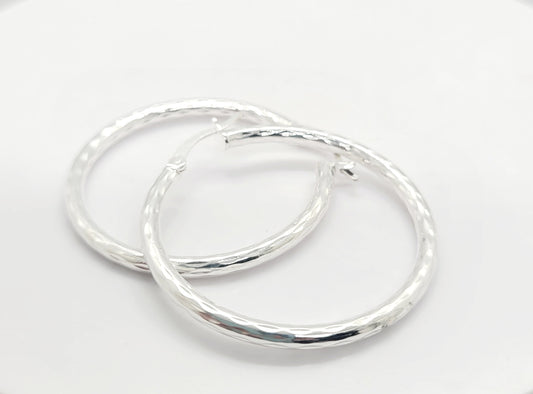 35 mm .925 Sterling Silver Diamond Cut Hoops