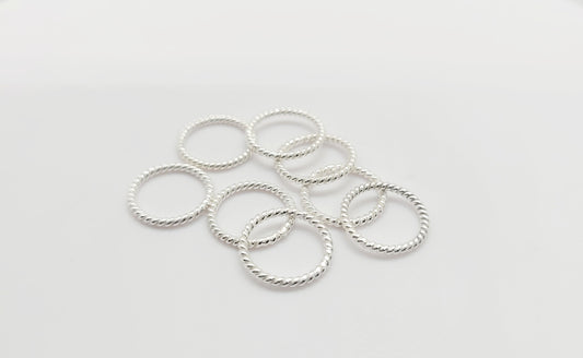 10 mm .925 Sterling Silver Rope Closed Ring / 2 Pieces