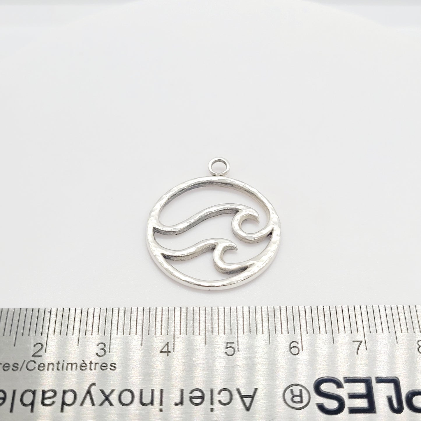 .925 Sterling Silver Waves Hammered Pendant