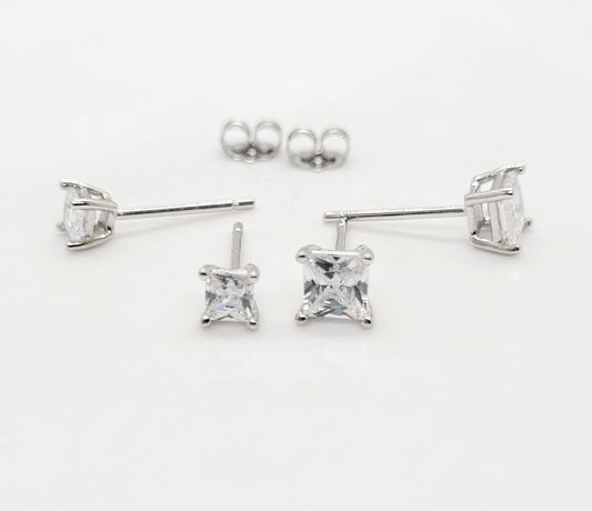 Square CZ Stud Earring .925 Sterling SIlver
