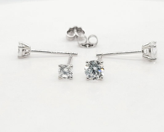 Round CZ Stud Earrings .925 Sterling Silver