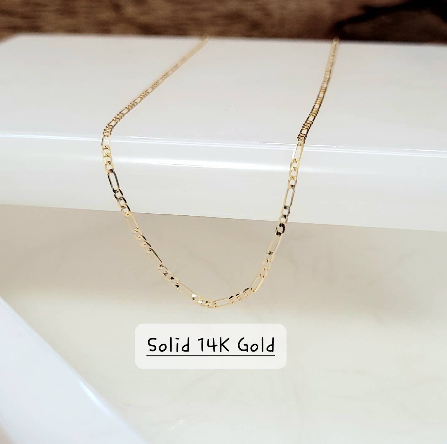 14K SOLID Gold Figaro Chain 16"