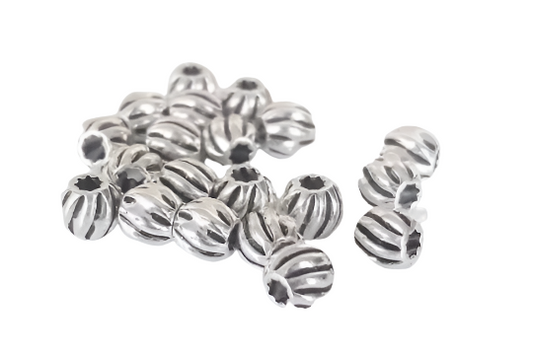 .925 Sterling Silver Round Oxidized Bead - 10 Pieces